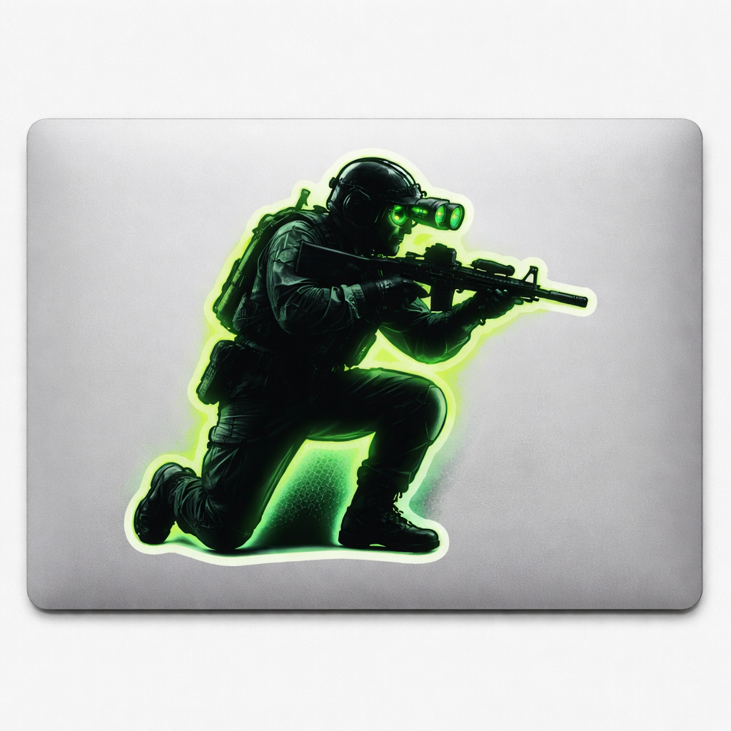 NV Night Vision Soldier Silhouette Sticker Decal Vinyl Laptop Car Window Bumper AUTO Bottle Water Bottle Helmets Waterproof Green
