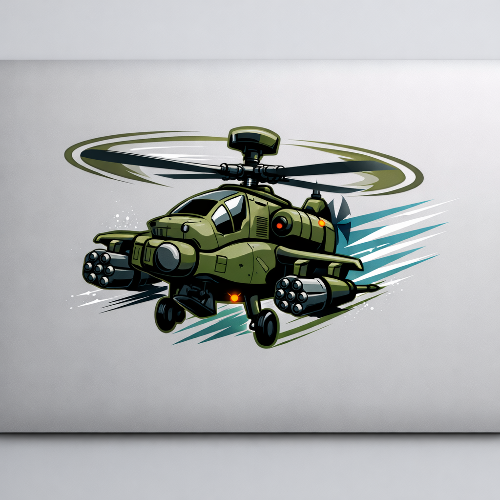 Helicopter Gunship Sticker Decal Vinyl Laptop Car Window Bumper AUTO Water Bottle Helmets Waterproof Aircraft