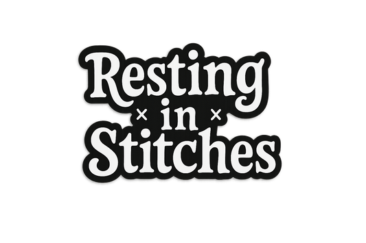 Resting in Stitches Sticker Decal Vinyl Laptop Car Window Bumper AUTO Water Bottle Helmets Waterproof Halloween