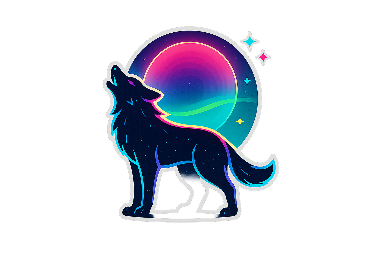Wolf Howling Neon Moon Sticker Decal Vinyl Laptop Car Window Bumper AUTO Water Bottle Helmets Waterproof