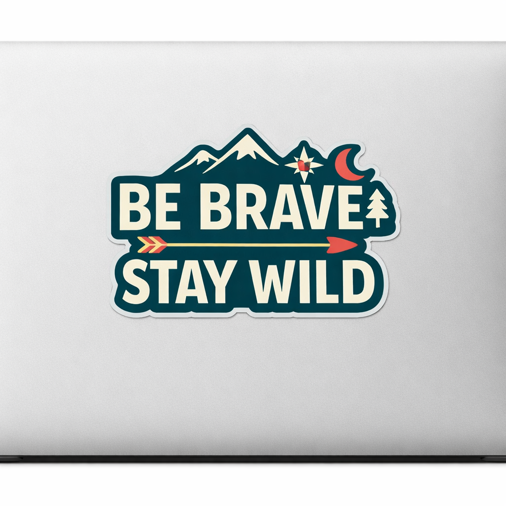 Retro BE BRAVE STAY WILD Sticker Decal Vinyl Laptop Car Window Bumper AUTO Water Bottle Helmets Waterproof 70s Typography