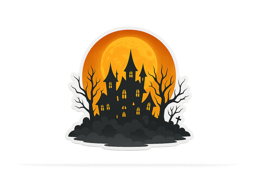 Spooky Season Haunted Village Sticker Decal Vinyl Laptop Car Window Bumper AUTO Water Bottle Helmets Waterproof