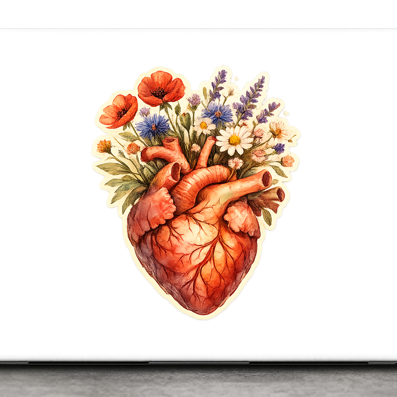 Anatomical Heart Wildflower Sticker Decal Vinyl Laptop Car Window Bumper AUTO Water Bottle Helmets Waterproof