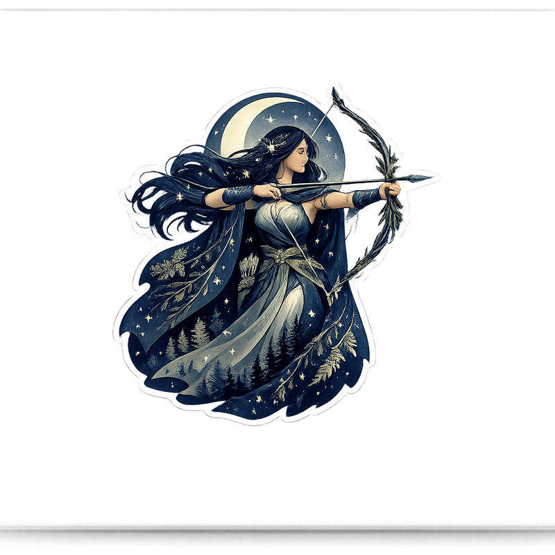 Moon Huntress Sticker Decal Vinyl Laptop Car Window Bumper AUTO Water Bottle Helmets Waterproof Mystical Goddess
