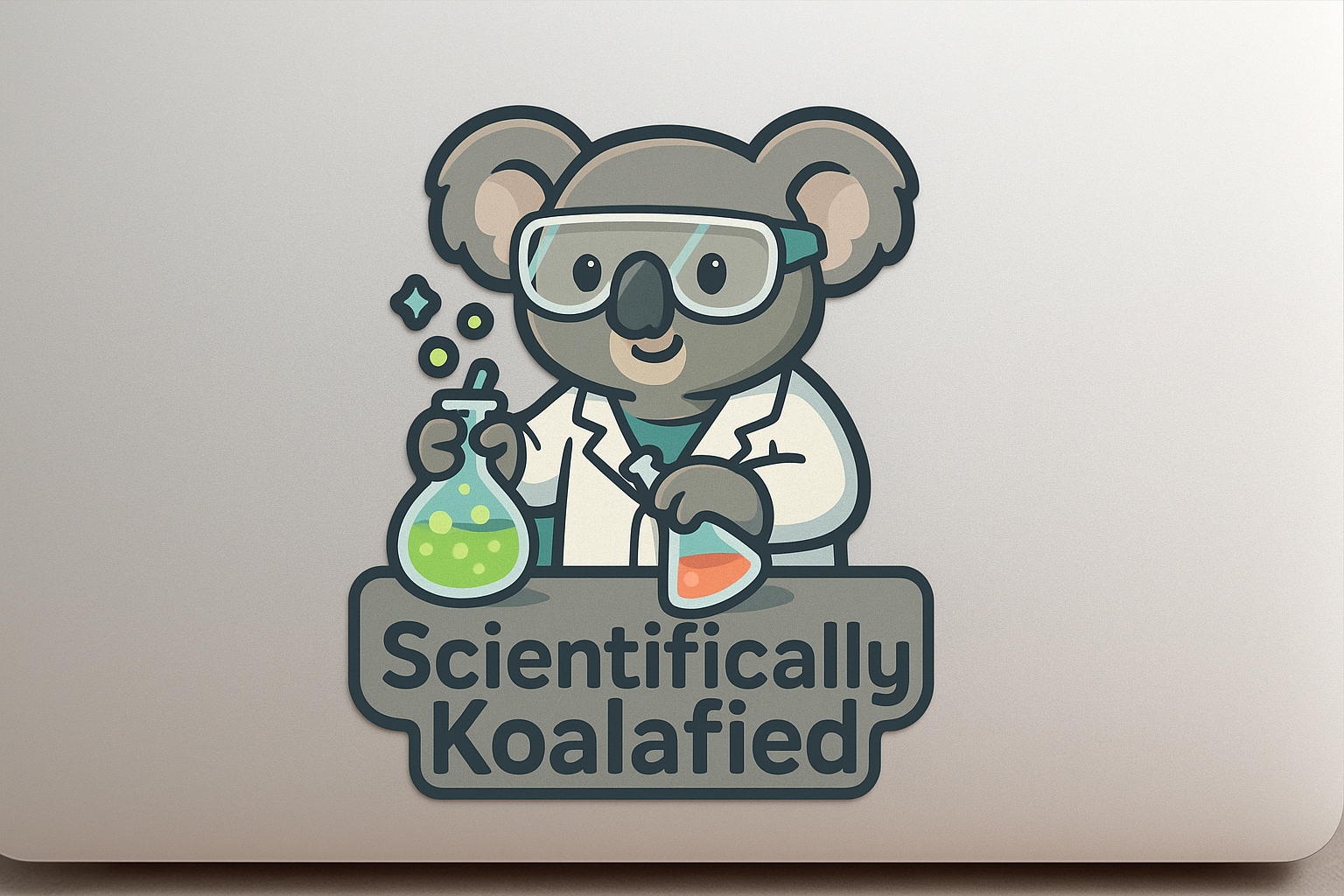 Koala Scientist Sticker Decal Vinyl Laptop Car Window Bumper AUTO Water Bottle Helmets Waterproof Australia Lab