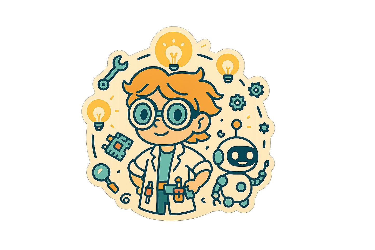 Junior Inventor Sticker Decal Vinyl Laptop Car Window Bumper AUTO Water Bottle Helmets Waterproof Robot Light Bulbs