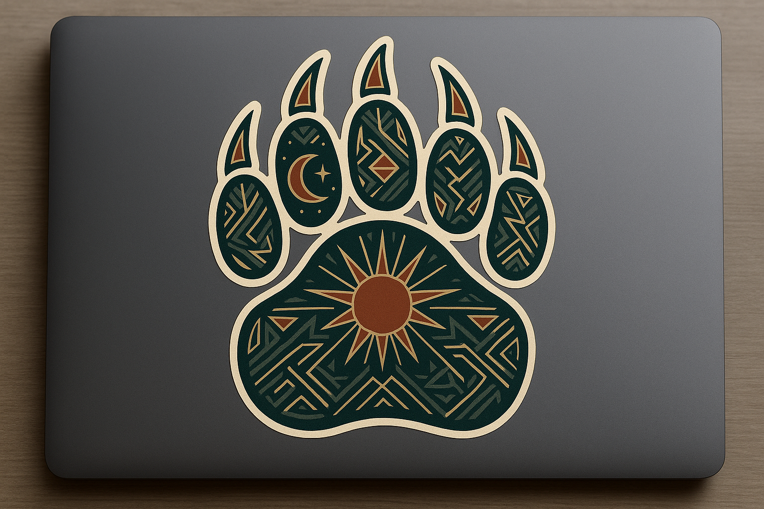 Tribal Bear Paw Sticker Decal Vinyl Laptop Car Window Bumper AUTO Water Bottle Helmets Waterproof Sun Moon Symbols