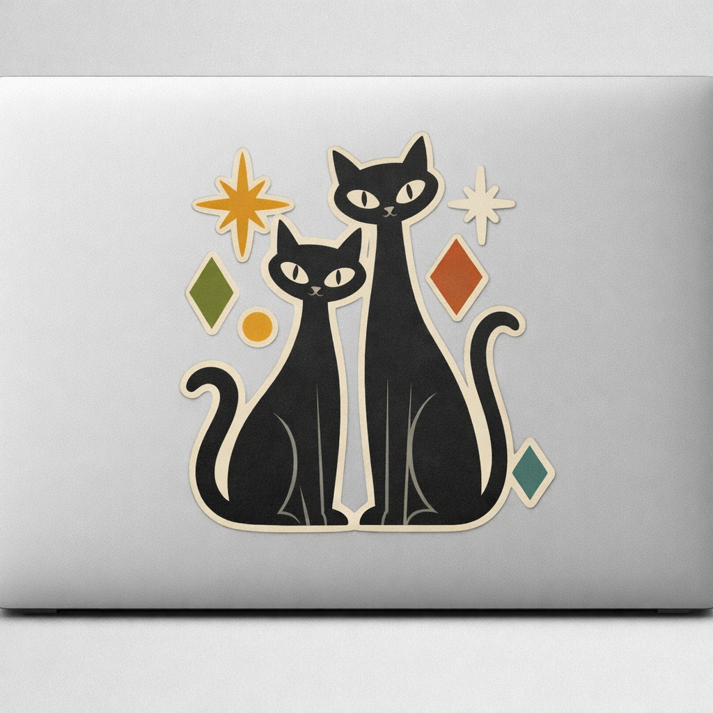 Mid-century Modern Cat Sticker Decal Vinyl Laptop Car Window Bumper AUTO Water Bottle Helmets Waterproof 1950s Retro