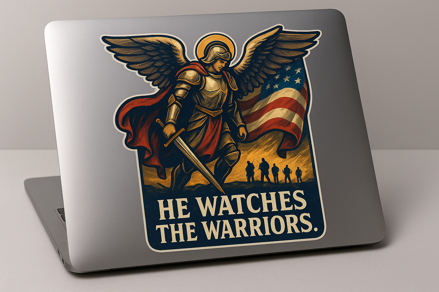 Archangel Michael American Flag Sticker Decal Vinyl Laptop Car Window Bumper AUTO Water Bottle Helmets Waterproof USA
