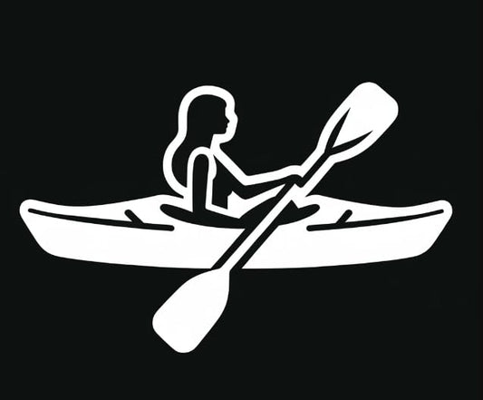 Vinyl sticker: Classic White Silhouette of Long-Nose Kayak with Paddle Sticker - Elegant Decal for Outdoor Enthusiasts and Minimalists (8)
