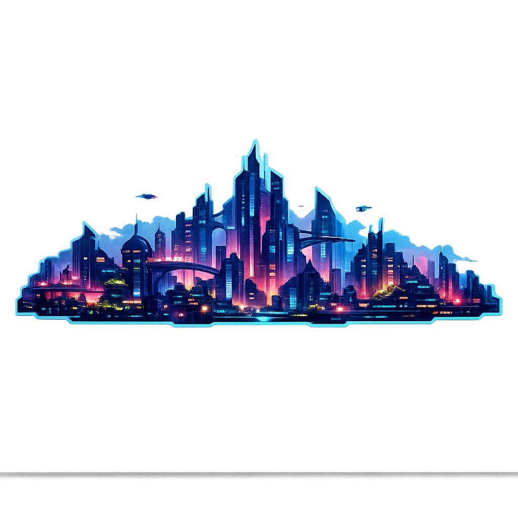 Futuristic City Skyline Sticker Decal Vinyl Laptop Car Window Bumper AUTO Water Bottle Helmets Waterproof Cyberpunk