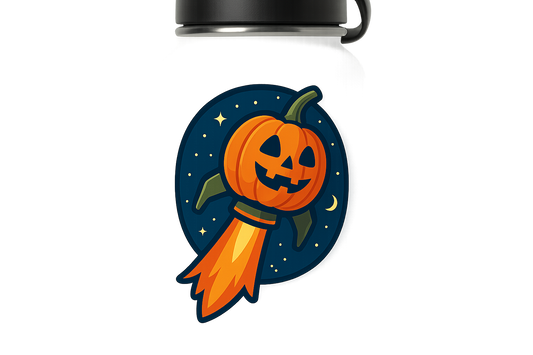 Rocket-Powered Pumpkin Launch Sticker Decal Vinyl Laptop Car Window Bumper AUTO Water Bottle Helmets Waterproof Halloween