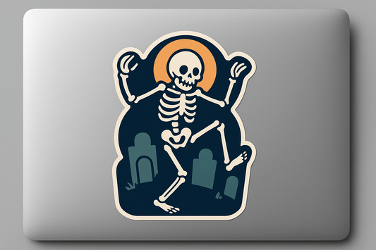 Skeleton Dancing Sticker Decal Vinyl Laptop Car Window Bumper AUTO Water Bottle Helmets Waterproof Halloween Gravestone Full Moon
