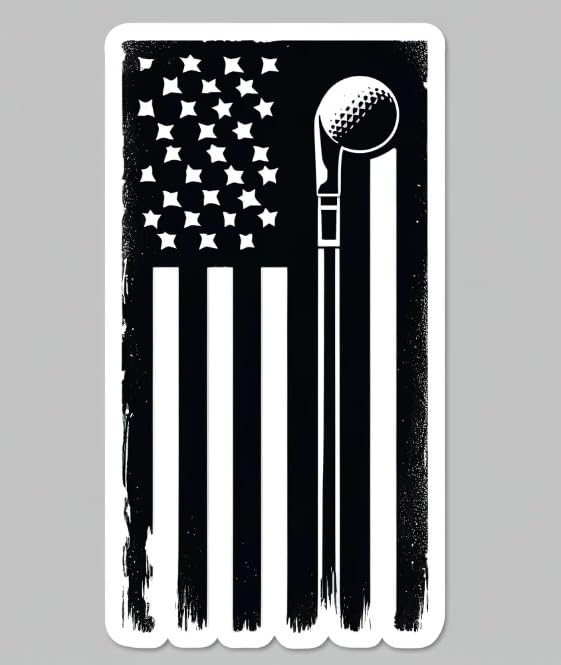 Vinyl sticker: Distressed USA Flag with Golf Club Stripe Silhouette Sticker - Unique Golf-Themed Design, Waterproof Decal (8)