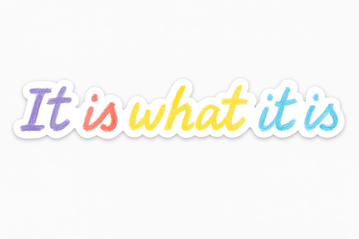 Vinyl sticker: Vinyl Sticker Waterproof for Laptop Wall Car Window Bumper Truck Auto Water Bottle “It is What It is” One-Line Handwritten Colored Pencil Style on White Background