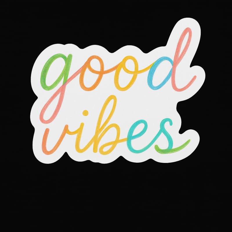 Vinyl sticker: Laptop Wall Car Window Bumper Waterproof Sticker Vinyl Decal Truck Auto Water Bottle “Good Vibes” Colorful Handwritten Crayon Style Quote with Smooth Outline
