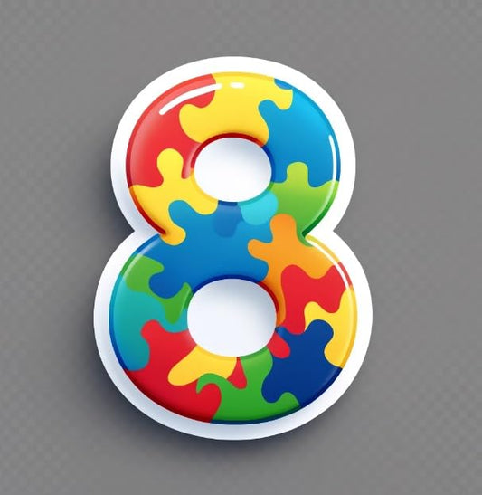 Vinyl sticker: Smooth Autism Awareness Number 8 Sticker with Fine Border - Elegant Spectrum Design for Laptops, Cars, Windows, and Bottles