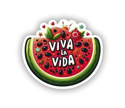 Vinyl sticker: Set of 2 Stickers Viva LA VIDA Artistic Design Watermelon Lifestyle Sticker Frida Kahlo Inspired Multicolor Waterproof Vinyl Decals in Diverse Shapes for Laptops Cars Bottles (8")
