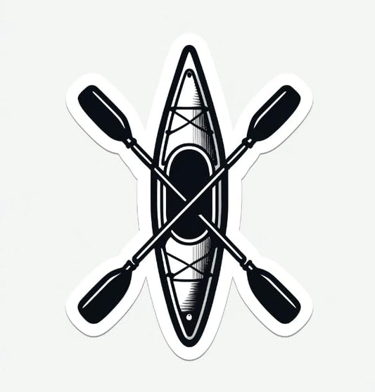 Vinyl sticker: Simplified Black Kayak & Paddles Sticker - Minimalist Decal for Laptops, Cars, Windows - Waterproof and Durable Vinyl Design