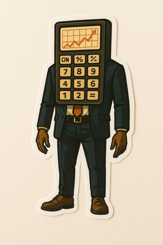 Vinyl sticker: Il Ragioniere del Vuoto Sticker – Surreal Calculator Head Man Vinyl Decal for Laptop, Wall, Car, Window, Bumper, Water Bottle, Auto, Truck – Graph Screen Business Humor Art – Waterproof – Variation 3