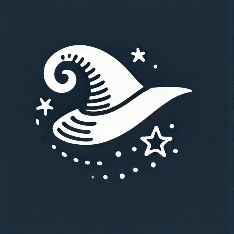 Vinyl sticker: Minimalistic Witch Hat Laptop, Wall, Car, Window, Bumper Sticker Decal - Whimsical Shape, Stars, Dark Blue Background - Waterproof