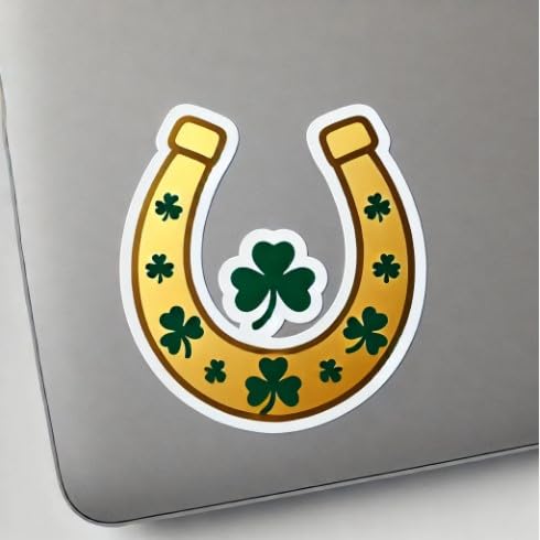 Vinyl sticker: Minimalist Horseshoe Shamrocks Laptop Wall Car Window Bumper Sticker Decal Truck Waterproof Auto Water Bottle