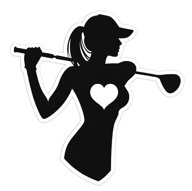 Vinyl sticker: Stylish Woman Golfer Heartbeat Silhouette Sticker - Ideal for Laptops, Car Windows, and Water Bottles, Waterproof Decal