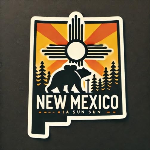 Vinyl sticker: Hiker-Inspired Black Bear on New Mexico State Shape Sticker for Laptop, Wall, Car, Window, Bumper, Waterproof Decal for Truck, Auto, Water Bottle