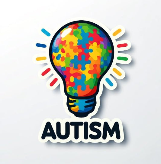 Vinyl sticker: Colorful Autism Awareness Light Bulb - Autism Awareness Colorful Light Bulb Decal - Vibrant, Supportive Sticker for Laptops, Windows, and Bumpers