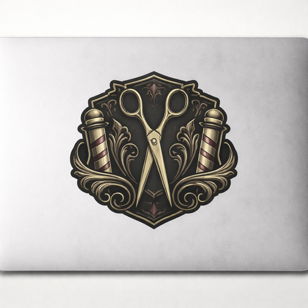 Elegant Barber Sticker Decal Vinyl Laptop Car Window Bumper AUTO Water Bottle Helmets Waterproof Premium Scissors Logo
