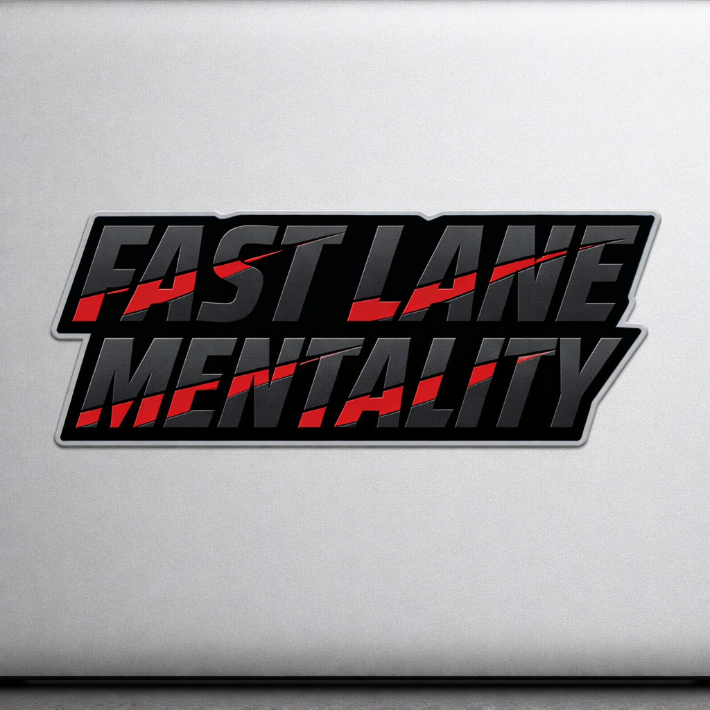 FLM Fast Lane Mentality Sticker Decal Vinyl Laptop Car Window Bumper AUTO Water Bottle Helmets Waterproof Bold Italic Font