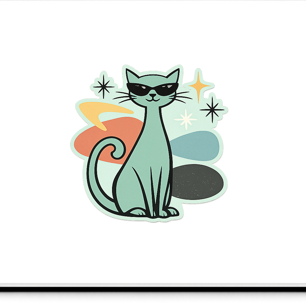 Cool Cat Sticker Decal Vinyl Laptop Car Window Bumper AUTO Water Bottle Helmets Waterproof Mid-Century Retro