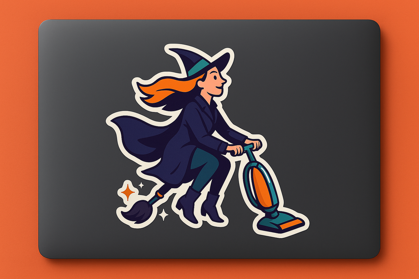 Witch Vacuum Sticker Decal Vinyl Laptop Car Window Bumper AUTO Water Bottle Helmets Waterproof Halloween