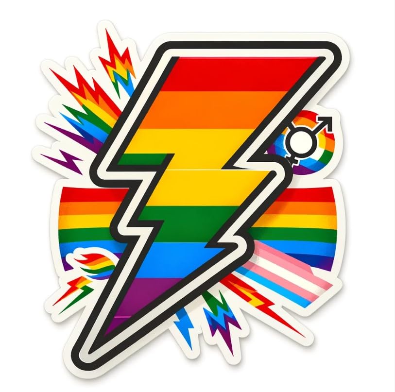 Vinyl sticker: Rainbow Lightning Bolt LGBTQ+ Pride Sticker Decal for Laptop, Wall, Car, Window, Bumper, Waterproof, Truck, Water Bottle (4)