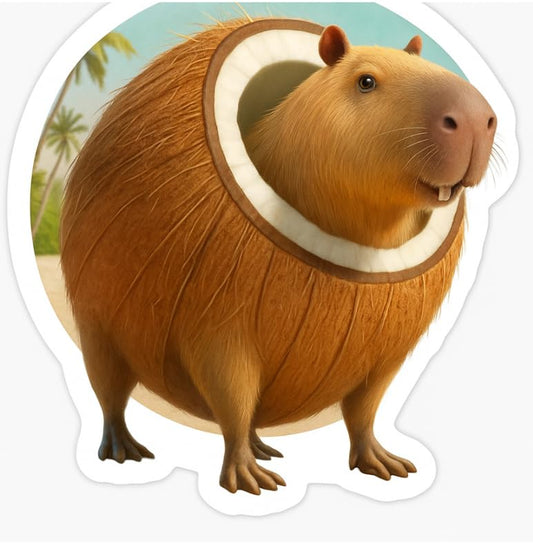 Vinyl sticker: Burbaloni Loli Loli Coconut Capybara Sticker for Laptop Wall Car Window Bumper Truck Auto Water Bottle – Tropical Meme Vinyl Animal Hybrid 4 in