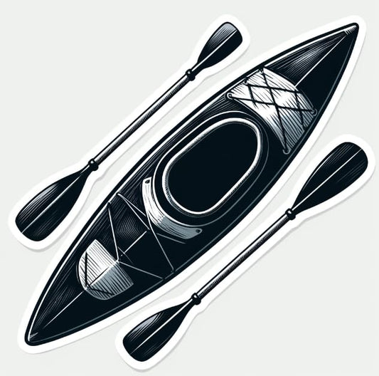Vinyl sticker: Realistic Black Kayak & Paddles Sticker - Detailed Minimalist Decal for Laptops, Cars, Windows, Waterproof Vinyl Design