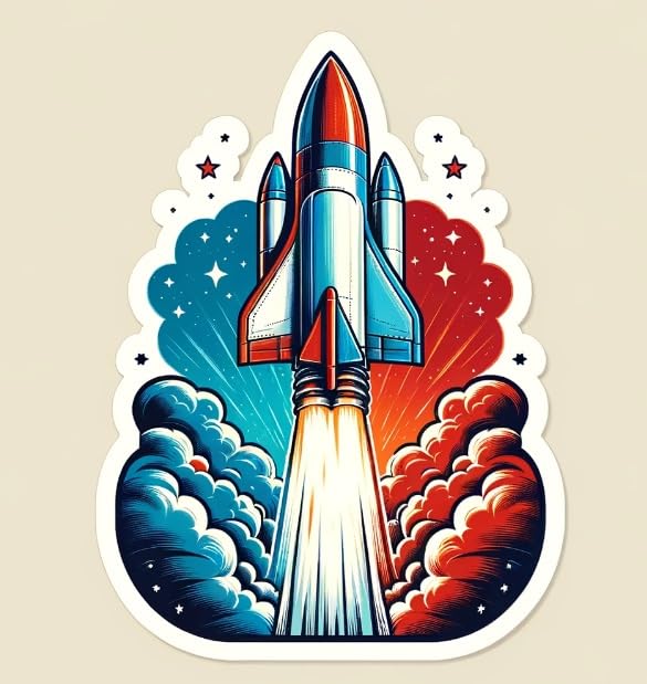 Vinyl sticker: Retro Rocket Blast-Off Sticker - Celebrate 1960s Space Race with Vibrant Decal for Laptops, Cars, Water Bottles (8)
