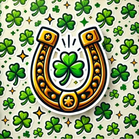 Vinyl sticker: Golden Horseshoe Shamrocks Laptop Wall Car Window Bumper Sticker Decal Truck Waterproof Auto Water Bottle (6)