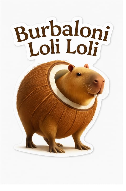 Vinyl sticker: Burbaloni Loli Lo Coconut Capybara Sticker for Laptop Wall Car Window Bumper Truck Auto Water Bottle – Tropical Meme Vinyl Character 4 in
