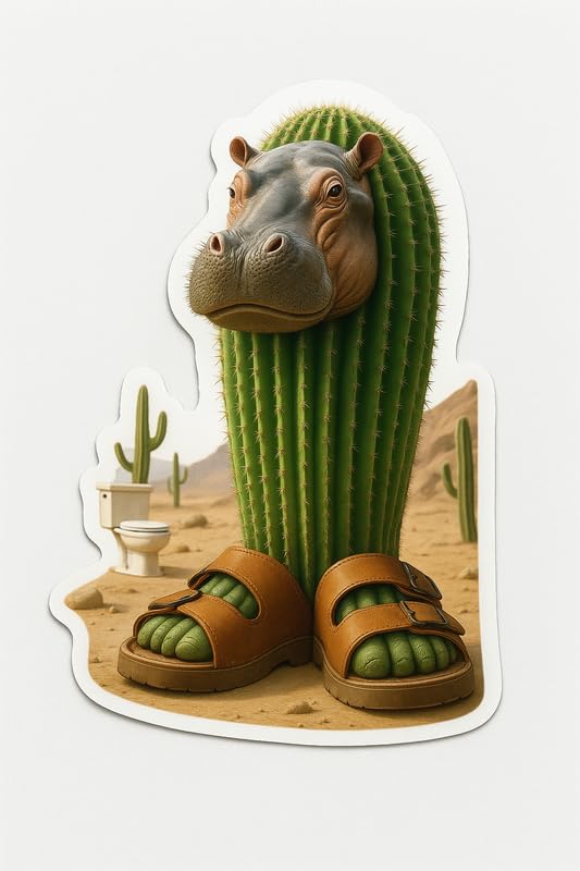 Vinyl sticker: Il Cacto Ippopotamo Realistic Vinyl Sticker – Funny Hippo Cactus Hybrid Decal for Laptop, Wall, Car, Window, Bumper, Water Bottle, Truck, Auto – Desert Surreal Animal Design – Waterproof – Variation 2