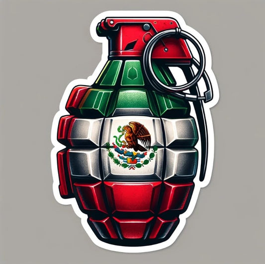 Vinyl sticker: Realistic Mexican Flag Colored Grenade Sticker for Car, Window, Laptop, Truck, Bumper - No Outline, High-Detail Decal for Auto and Water Bottles