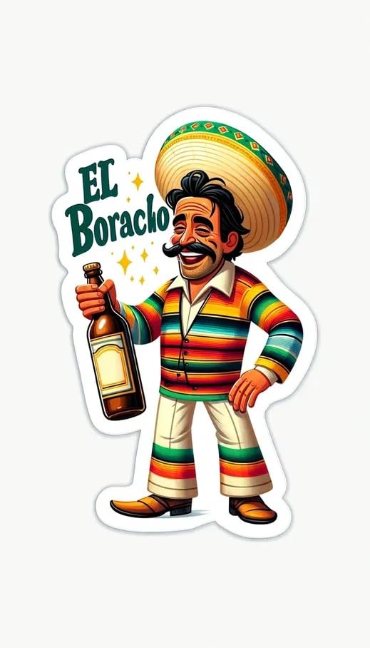 Vinyl sticker: Sombrero Alcohol Cheerful El Borracho Mexican Art Vinyl Stickers Waterproof Fade-Resistant Decals for Cars Laptops Windows Humorous Cultural Decor