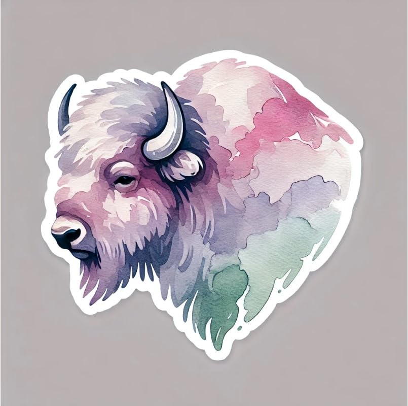 Vinyl sticker: Pastel Dream Watercolor Bison Wall Sticker for Car, Laptop, Window, Bumper, Waterproof Vinyl Decal for Trucks, Auto, Water Bottles