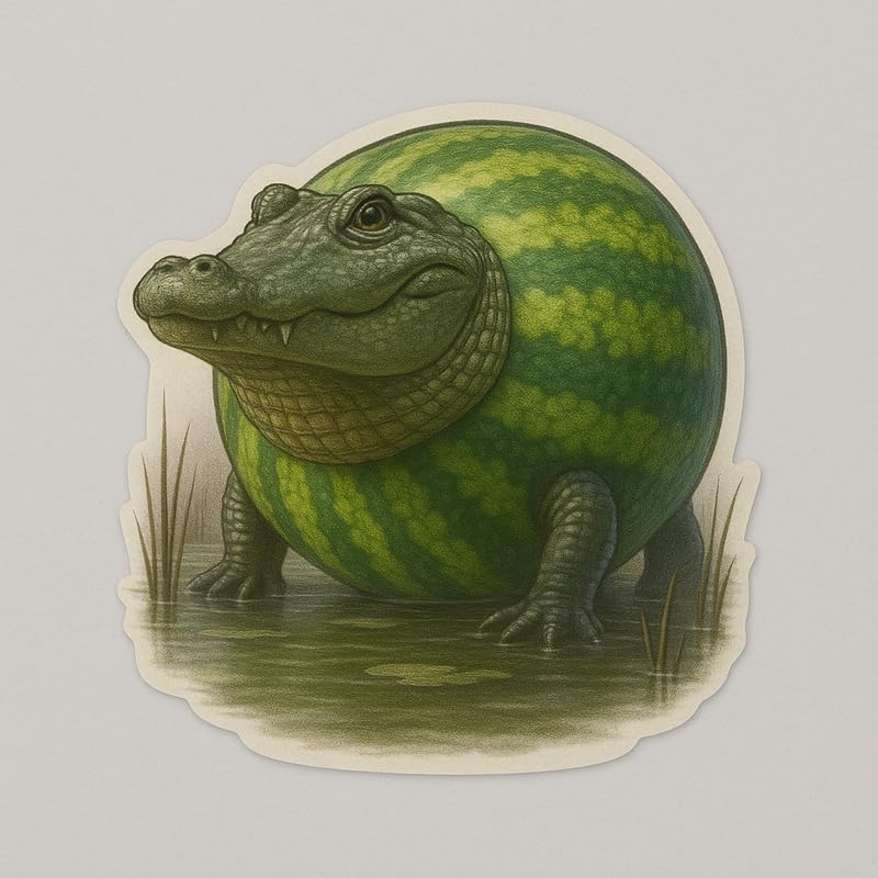 Vinyl sticker: Glorbo Fruttodrillo Waterproof Sticker for Laptop Wall Car Window Bumper Decal Truck Auto Water Bottle with Realistic Alligator Watermelon Hybrid Design
