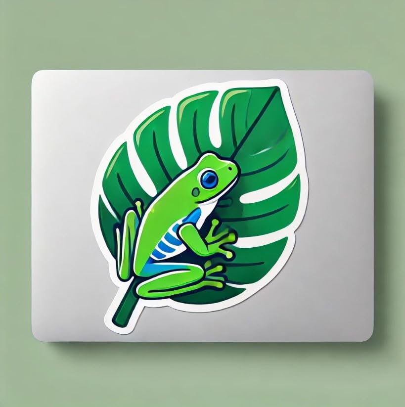 Vinyl sticker: Minimalist Puerto Rican Coquí Frog Sticker Decal for Laptop, Wall, Car, Window, Bumper, Truck, Water Bottle - Simple Tropical Frog Design on Leaf - Durable Vinyl Sticker for Auto and Home Decor