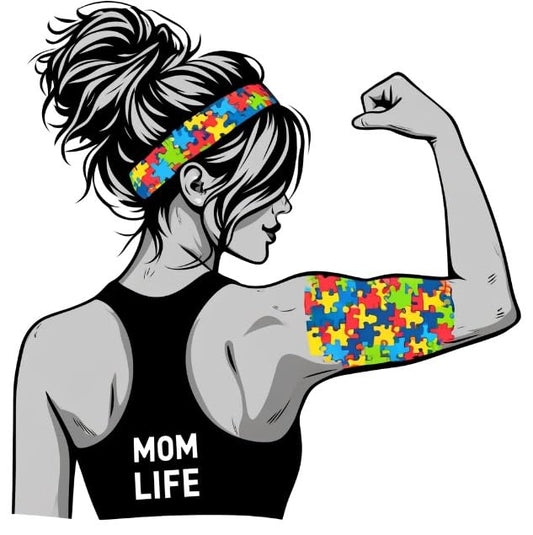 Vinyl sticker: Strong Autism Support 'Mom Life' Sticker - Empowered Mom with Puzzle Pattern Band