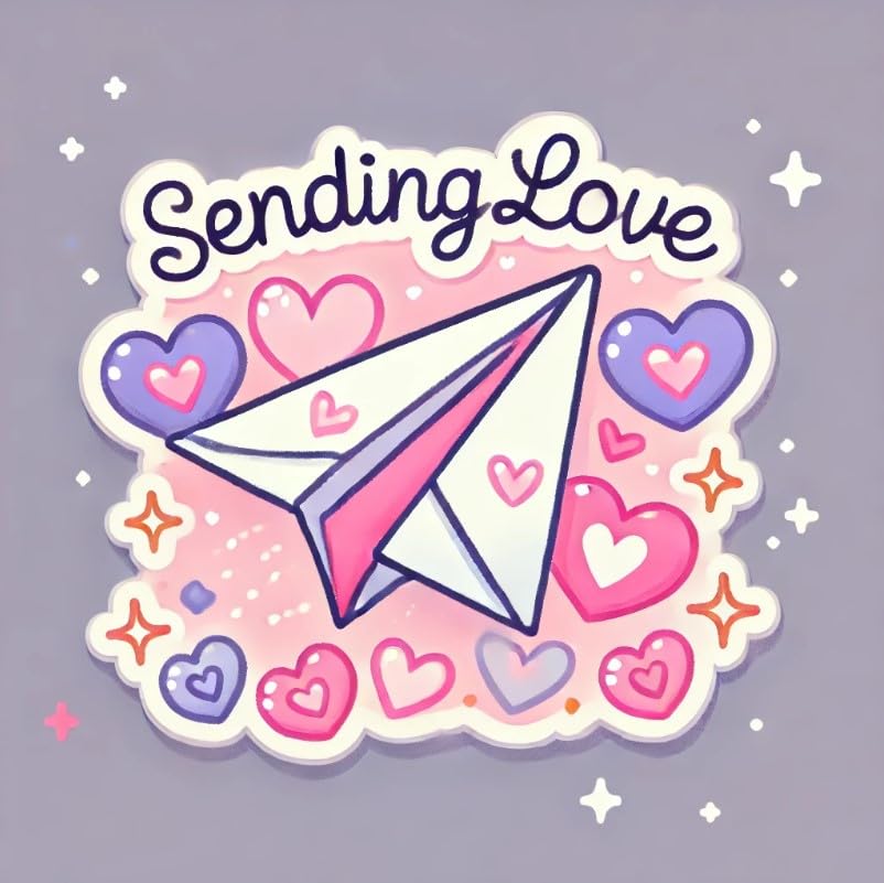 Vinyl sticker: Sending Love Paper Airplane Sticker for Laptop, Wall, Car, Window, Bumper, Decal, Truck, Waterproof, Auto, Water Bottle