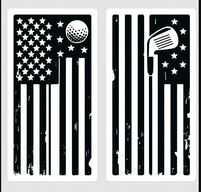 Vinyl sticker: Rugged USA Flag Golf Decal - Waterproof Wall Sticker for Car, Truck, Window, Bumper, Golf Club Motif, Distressed Minimalist Style (4)