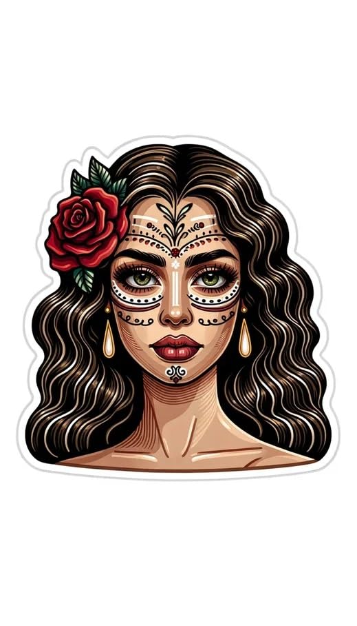 Vinyl sticker: Sticker Attractive La Calavera Catrina Rose Patriotic Mexico Vinyl Decal Waterproof Weather Resistant Letters Estado Aguila Mexican Flag Design Perfect for Car Truck Bumper Laptop Tumbler