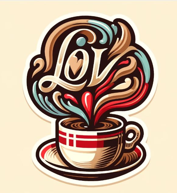 Vinyl sticker: Vintage Coffee Love Sticker – Retro Diner Cup with Artistic Steam Design for Cafe Enthusiasts (4)